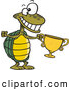 Vector of a Champion Cartoon Turtle Holding a Gold Trophy While Smiling Big by Toonaday