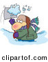 Vector of a Cold Cartoon Man Shoveling Snow by Toonaday