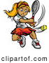 Vector of a Competitive Cartoon Female Tennis Player Hitting a Ball by Chromaco