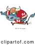 Vector of a Competitive Cartoon Football Bull Charging Forward with the Ball by Toonaday