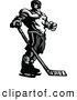 Vector of a Competitive Hockey Player Mascot Looking over His Shoulder - Grayscale Version by Chromaco