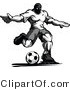 Vector of a Competitive Male Soccer Player Kicking Ball - Grayscale Version by Chromaco