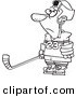 Vector of a Confused Cartoon Hockey Player with a Puck Stuck in His Helmet - Coloring Page Outline by Toonaday