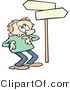 Vector of a Confused Cartoon Man Looking at Blank Street Signs Pointing in Opposite Directions by Gnurf