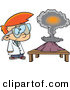 Vector of a Confused Cartoon Scientist Boy Watching His Project Explode into a Mushroom Cloud by Toonaday