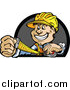 Vector of a Construction Worker Measuring While Smiling by Chromaco
