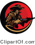 Vector of a Cowboy Pointing Two Pistols Within a Red Circular Icon by Chromaco