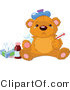 Vector of a Crying Sick Teddy Bear Beside Medicine and Medical Supplies by Pushkin