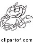 Vector of a Devil Cartoon Boy Carrying a Candy Sack and Pitchfork - Coloring Page Outline by Toonaday