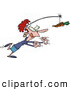 Vector of a Dieting Cartoon Woman Running After a Chocolate Carrot on a Stick by Toonaday
