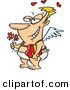 Vector of a Drunk Love Cartoon Cupid Man Holding a Box of Valentine Candy and Flowers by Toonaday