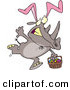 Vector of a Easter Cartoon Rhino Wearing Bunny Ears While Running with a Egg Basket by Toonaday