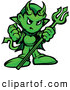 Vector of a Fierce Cartoon Green Devil with Hand Balled into a Fist While Holding a Trident by Chromaco