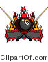 Vector of a Flaming Eight Ball Banner with Billiards Que Sticks by Chromaco