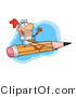 Vector of a Freelance Knight Flying in the Sky on a Giant Pencil by Hit Toon