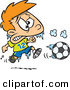 Vector of a Frozen Cartoon Boy Playing Soccer in Cold Weather by Toonaday