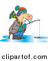 Vector of a Frozen Cartoon Man Fishing on Ice by Toonaday