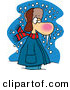 Vector of a Frozen Cartoon Man Standing Outside in Cold Snowy Weather by Toonaday