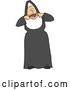 Vector of a Funny Cartoon Nun in Black and White, Using Her Hands to Pry Open Her Mouth As Big As She Can to Make Funny Faces by Djart