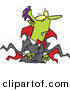 Vector of a Green Cartoon Vampire Wearing Long Black and Red Cape on Halloween by Toonaday