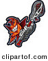 Vector of a Grinning Cartoon Orange and Red Devil Mascot with a Lacrosse Stick by Chromaco