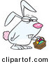 Vector of a Grumpy Cartoon Easter Bunny Carrying Basket Full of Eggs by Toonaday