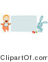 Vector of a Happy Baby with Easter Bunny Beside Blank Sign by BNP Design Studio