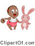 Vector of a Happy Black Baby Girl with Easter Bunny and Basket by BNP Design Studio