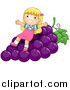 Vector of a Happy Blond Girl Sitting on Giant Purple Grapes by BNP Design Studio