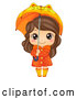 Vector of a Happy Brunette White Girl in Rain Gear, Holding a Cat Umbrella by BNP Design Studio
