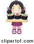Vector of a Happy Cartoon Asian Girl Carrying Sushi Tray by BNP Design Studio