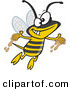 Vector of a Happy Cartoon Bee Flying Around with Honey on His Hands by Toonaday
