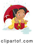 Vector of a Happy Cartoon Black Girl Sitting in the Rain Under an Umbrella by BNP Design Studio