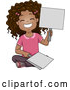 Vector of a Happy Cartoon Black School Girl Holding Placard Answer Signs by BNP Design Studio