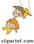 Vector of a Happy Cartoon Boy and Girl Playing on a Trapeze by Toonaday