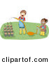 Vector of a Happy Cartoon Boy and Girl Watering Potted Garden Plants by BNP Design Studio