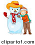 Vector of a Happy Cartoon Boy Hugging a Snowman by BNP Design Studio