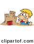 Vector of a Happy Cartoon Boy Making a Sand Castle at the Beach by Toonaday