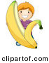 Vector of a Happy Cartoon Boy Peeling Giant Banana Skin Back by BNP Design Studio