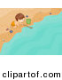Vector of a Happy Cartoon Boy Playing with a Stick and Beach Water by BNP Design Studio