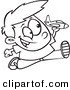 Vector of a Happy Cartoon Boy Playing with a Toy Jet While Running - Coloring Page Outline by Toonaday