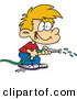 Vector of a Happy Cartoon Boy Using a Water Hose by Toonaday