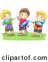 Vector of a Happy Cartoon Boys Playing with Water Squirt Guns on Grass by BNP Design Studio