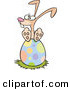 Vector of a Happy Cartoon Bunny Sitting on a Giant Easter Egg by Toonaday