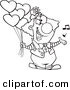 Vector of a Happy Cartoon Clown Singing and Holding Valentines Day Balloons - Coloring Page Outline by Toonaday