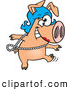 Vector of a Happy Cartoon Dancing Pig Wearing a Wig, Pearl Necklace, and Red Lipstick by Toonaday