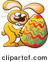 Vector of a Happy Cartoon Easter Bunny Hugging a Painted Egg by Zooco