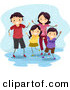 Vector of a Happy Cartoon Family Playing in a Water Puddle While It Is Raining by BNP Design Studio