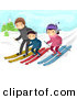Vector of a Happy Cartoon Family Snow Skiing down a Slope by BNP Design Studio