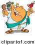 Vector of a Happy Cartoon Fat Man Drinking Wine and Eating Meat with a Big Smile by Toonaday